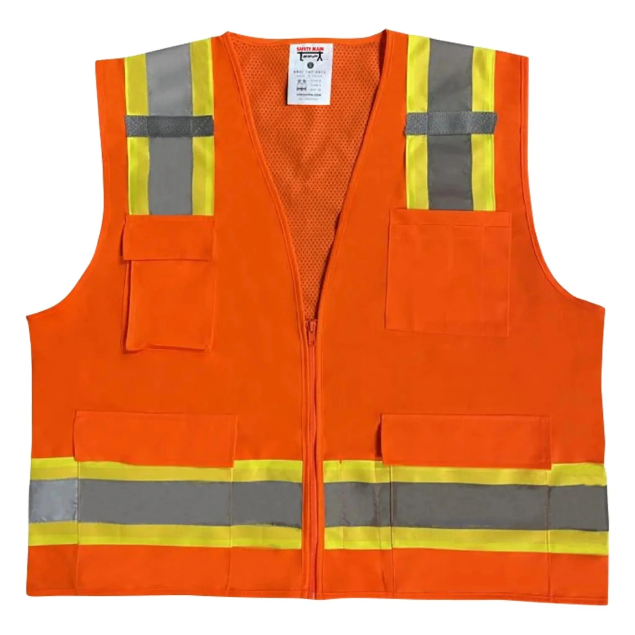 Safety Main 05TTSOZ Surveyor Vest, Class 2, Solid Front, Mesh Back, Hi-Vis Orange, Pack of 3 - Image 2