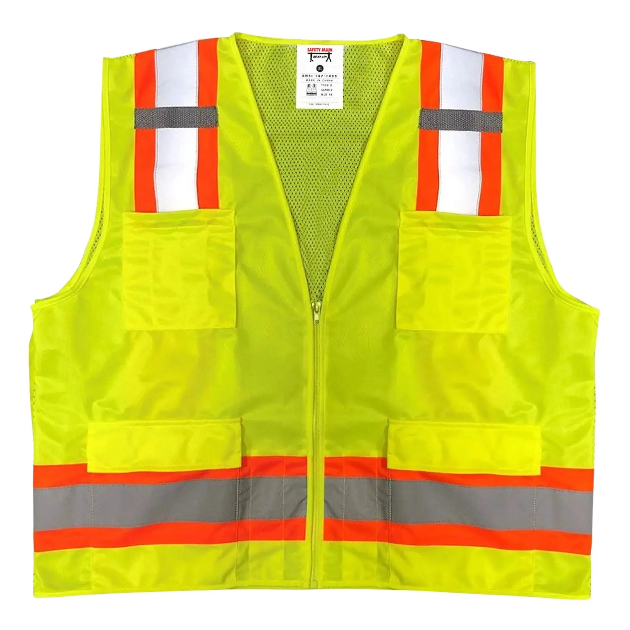 Safety Main 05TTSYZ Surveyor Vest, Class 2, Solid Front, Mesh Back, Hi-Vis Yellow, Pack of 5 - Image 2