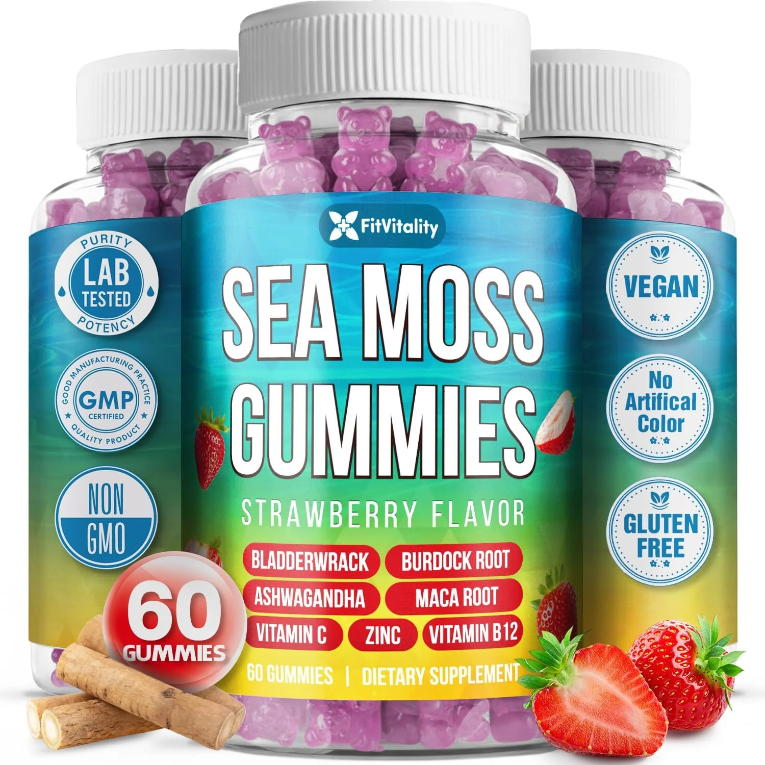 Sea Moss Gummies | Strawberry Flavor Vegan Gummies | Extra Rich 9-in-1 Formulation with Irish Sea Moss, Elderberry, Bladderwrack, Burdock, Ashwagandha, Maca, Zinc, B12 | Energy & Immune Support - Image 10
