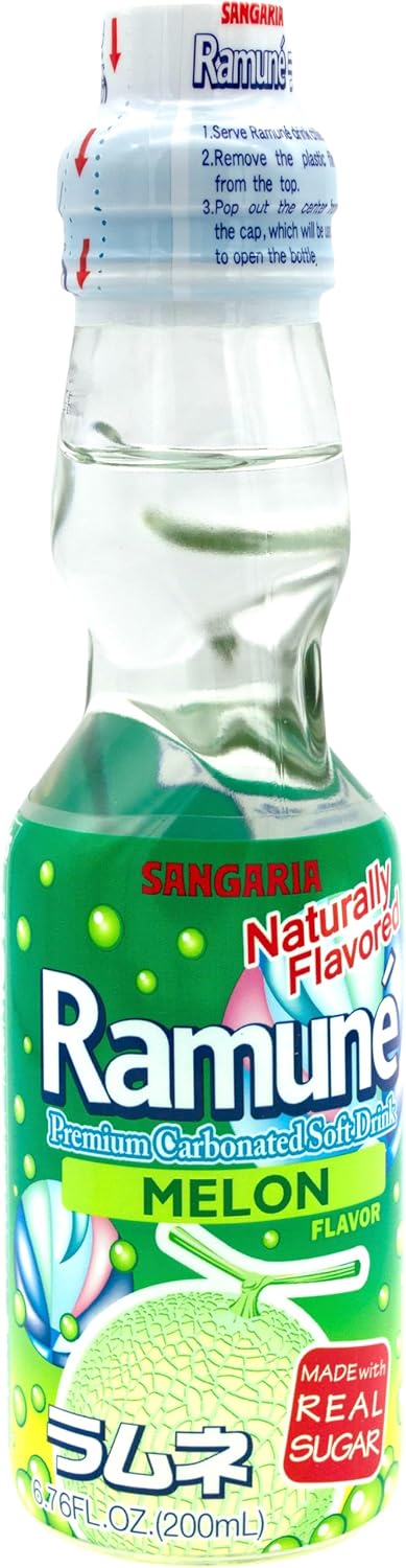 Snackathon Ramune Japanese Soda, Melon, 6.76 Fluid Ounce, Pack of 8, Glass Bottle - Image 2