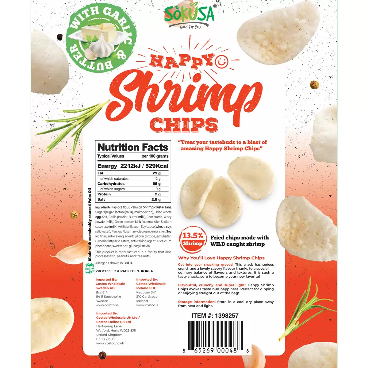 Sokusa Garlic Butter Happy Shrimp Chips, 454g - Image 2
