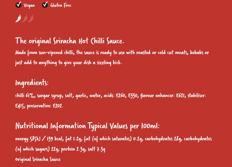 Sriracha Hot Chilli Sauce by Flying Goose - Vegan, Gluten Free, Ready To Use, Product of ThaiLand - Net WT: 24.6 Fl Oz (730 ml) (Pack of 1) - Image 3