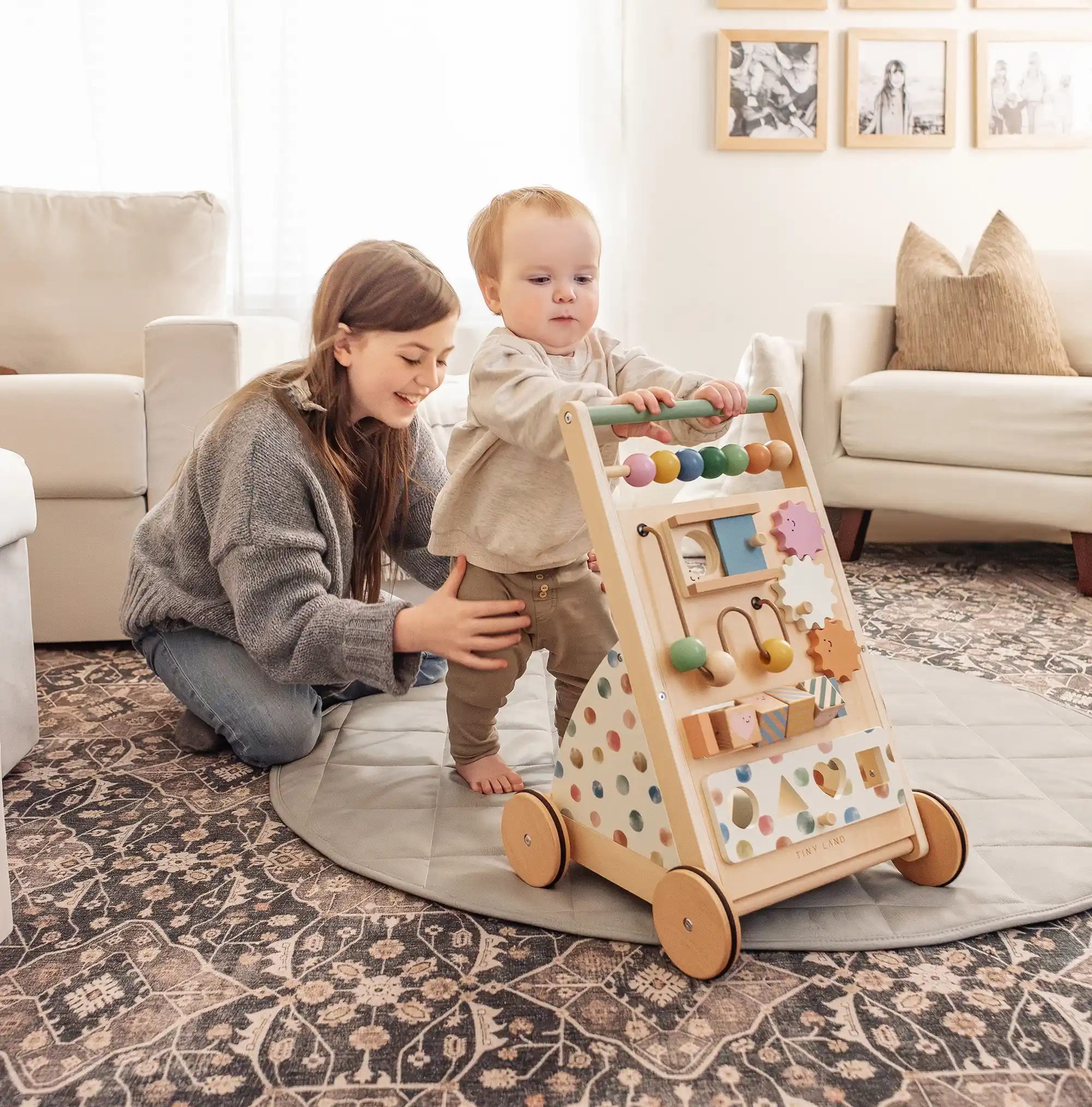 Tiny Land® Versatile Natural Wooden Baby Walker - Image 2