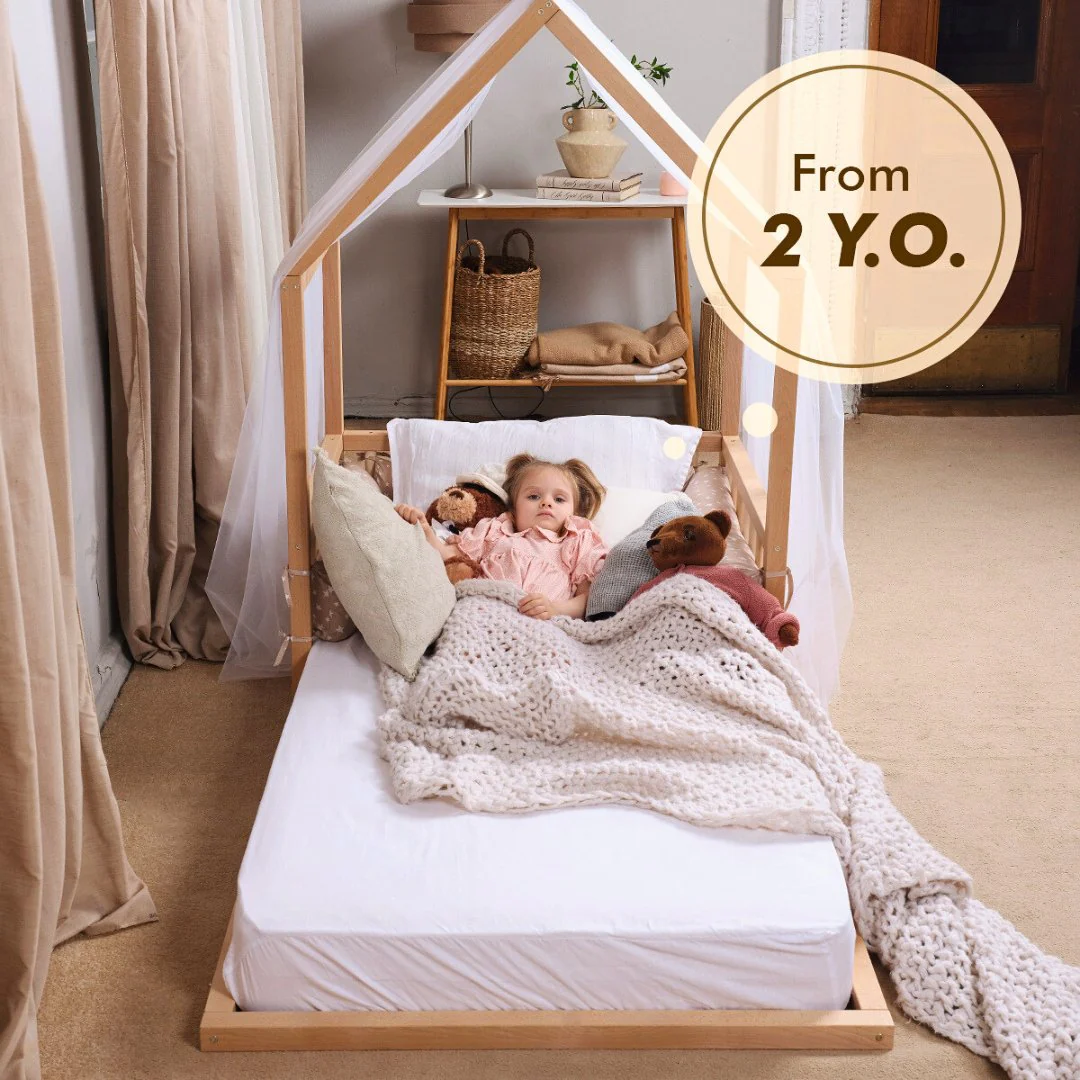 Wooden Montessori House Floor Bed with Fence and Roof for Kids (190x90 cm) - Image 2